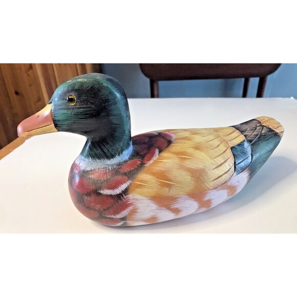 Vintage Wooden Duck Decoy Teleflora Decor Bird Figure 10" Long Waterfowl - Picture 1 of 8